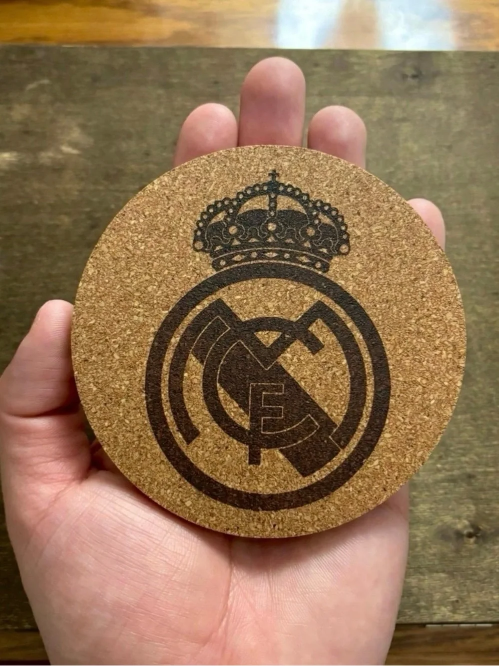 Real Madrid Logo Laser Engraved Cork Coasters Lot of 4